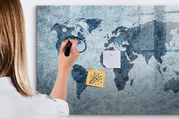 Magnetic dry erase board A world map with personal memories