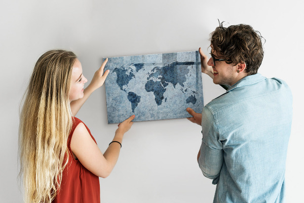 Magnetic dry erase board A world map with personal memories