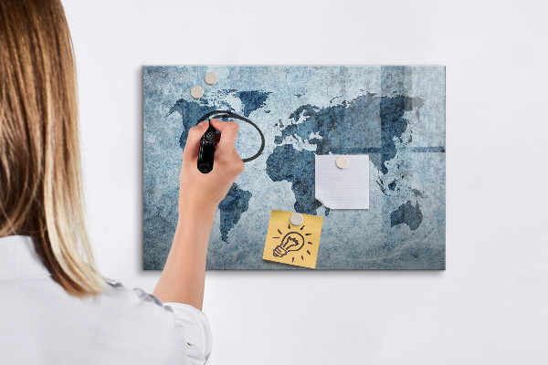 Magnetic dry erase board A world map with personal memories