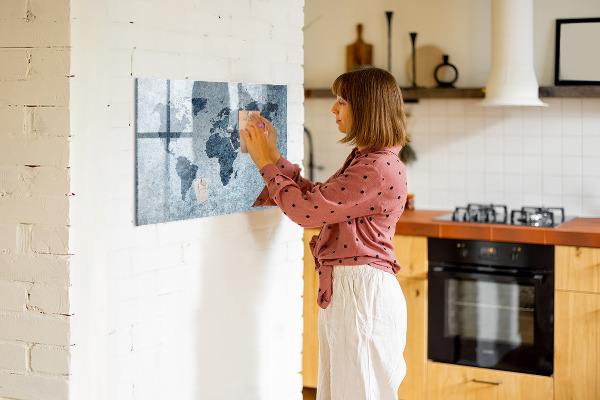Magnetic dry erase board A world map with personal memories