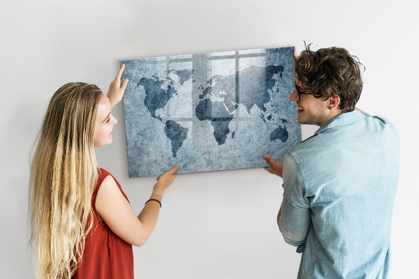 Magnetic dry erase board A world map with personal memories