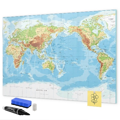 Dry erase board magnetic World map with photos and accessories