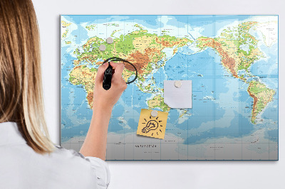 Dry erase board magnetic World map with photos and accessories
