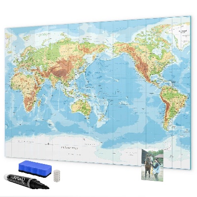 Dry erase board magnetic World map with photos and accessories