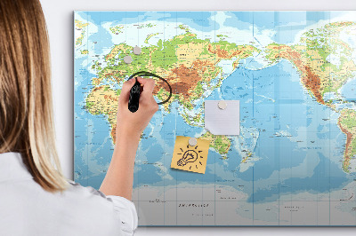 Dry erase board magnetic World map with photos and accessories