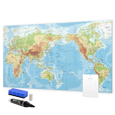 Dry erase board magnetic World map with photos and accessories