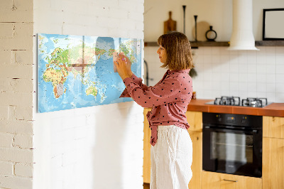 Dry erase board magnetic World map with photos and accessories