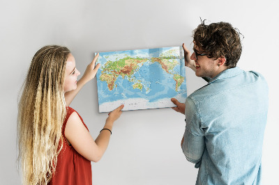 Dry erase board magnetic World map with photos and accessories