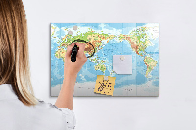 Dry erase board magnetic World map with photos and accessories