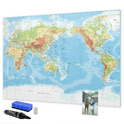 Dry erase board magnetic World map with photos and accessories
