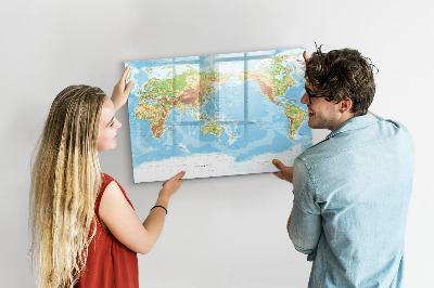 Dry erase board magnetic World map with photos and accessories