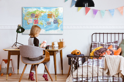 Dry erase board magnetic World map with photos and accessories