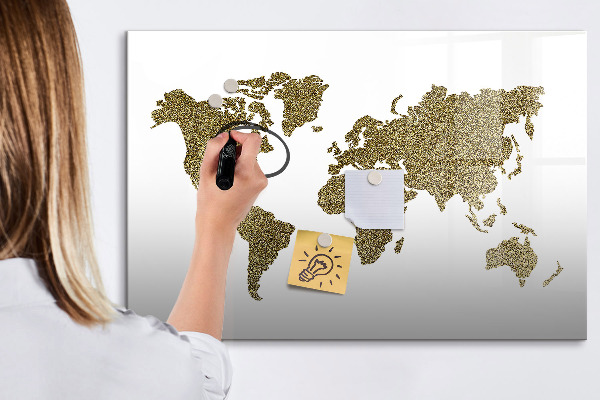 Magnetic dry erase board World map with photo locations
