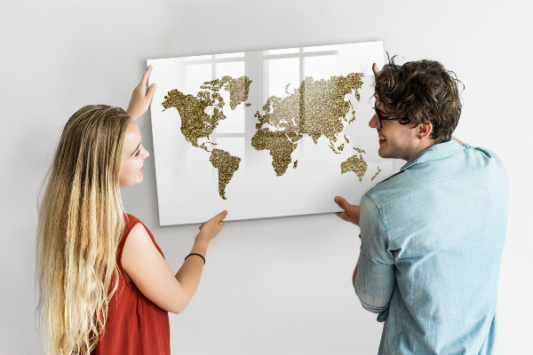Magnetic dry erase board World map with photo locations