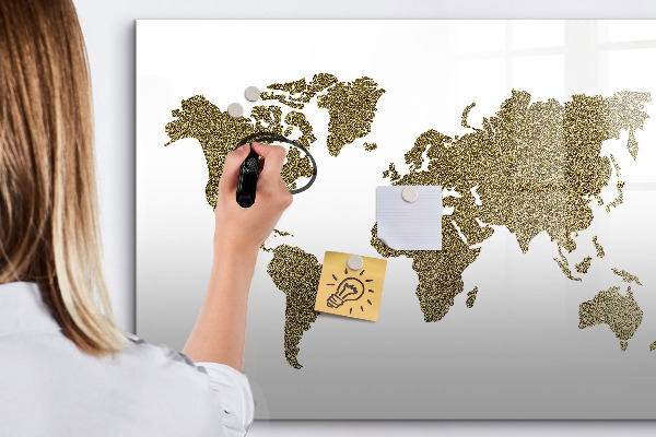 Magnetic dry erase board World map with photo locations