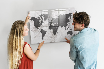 Dry erase board magnetic A world map with memories and notes