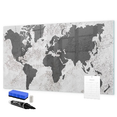 Dry erase board magnetic A world map with memories and notes