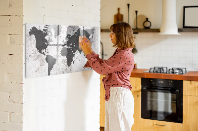 Dry erase board magnetic A world map with memories and notes
