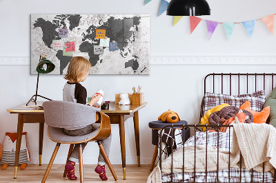 Dry erase board magnetic A world map with memories and notes