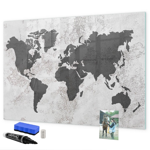 Dry erase board magnetic A world map with memories and notes