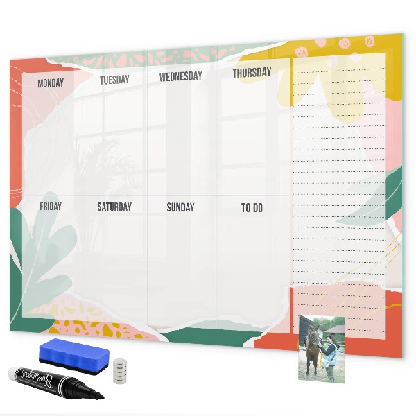 Dry erase board magnetic Weekly planner with space for photos