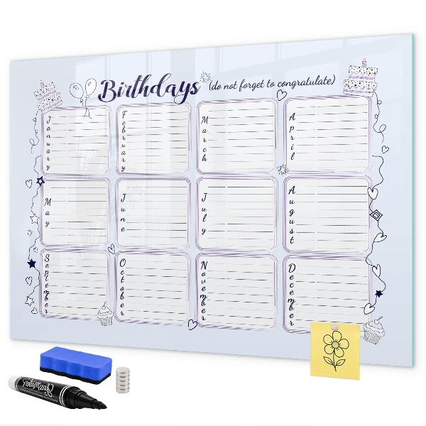 Dry erase board magnetic Birthday calendar with space for photos