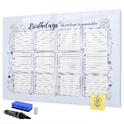 Dry erase board magnetic Birthday calendar with space for photos