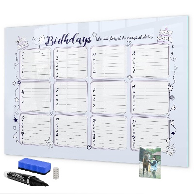 Dry erase board magnetic Birthday calendar with space for photos