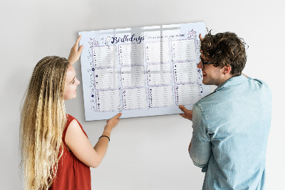 Dry erase board magnetic Birthday calendar with space for photos