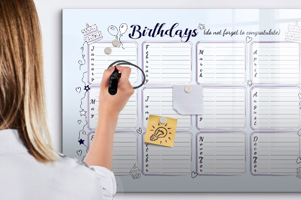 Dry erase board magnetic Birthday calendar with space for photos