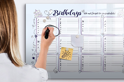 Dry erase board magnetic Birthday calendar with space for photos