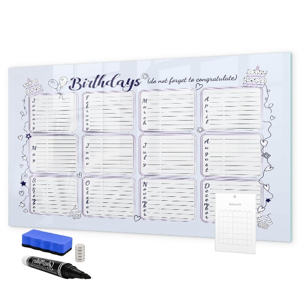 Dry erase board magnetic Birthday calendar with space for photos