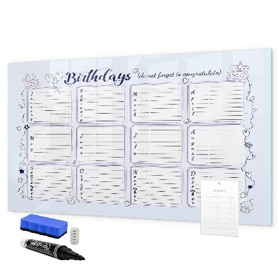 Dry erase board magnetic Birthday calendar with space for photos