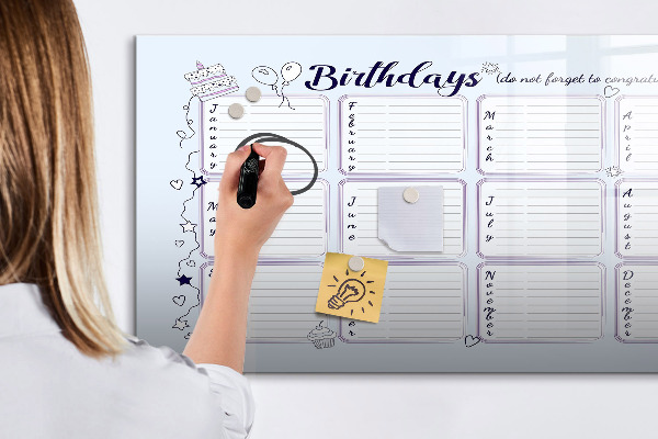 Dry erase board magnetic Birthday calendar with space for photos
