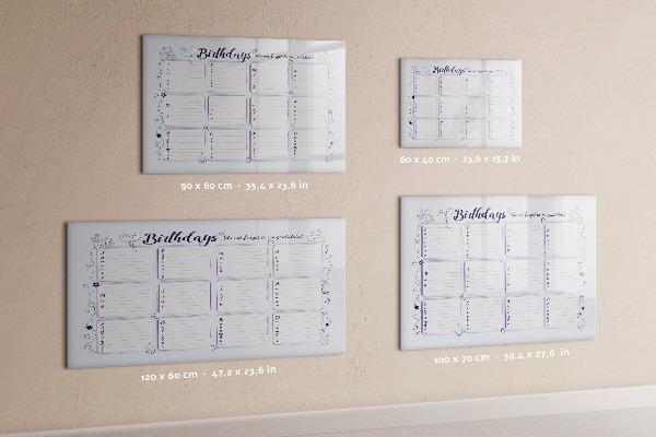 Dry erase board magnetic Birthday calendar with space for photos