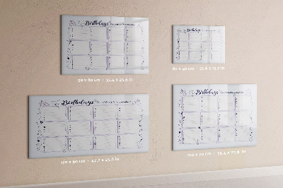 Dry erase board magnetic Birthday calendar with space for photos