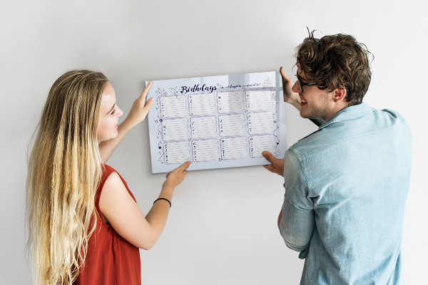 Dry erase board magnetic Birthday calendar with space for photos