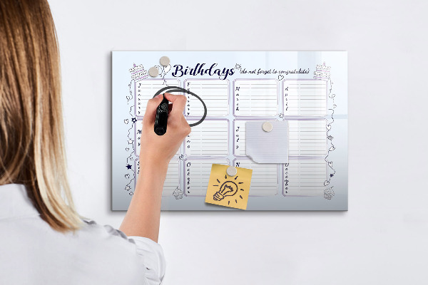 Dry erase board magnetic Birthday calendar with space for photos