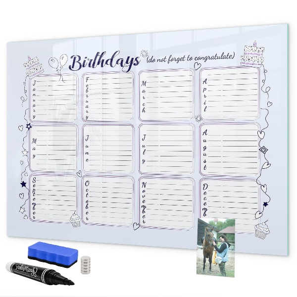 Dry erase board magnetic Birthday calendar with space for photos