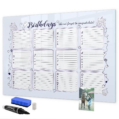 Dry erase board magnetic Birthday calendar with space for photos