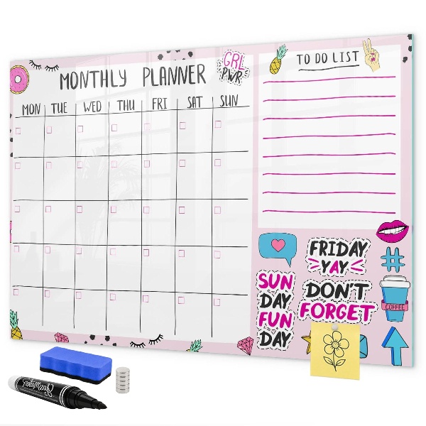 Dry erase board magnetic Monthly planner with space for photos
