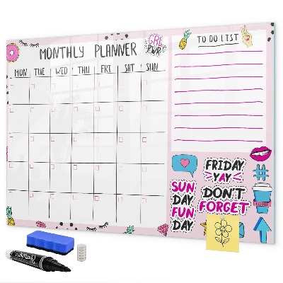 Dry erase board magnetic Monthly planner with space for photos