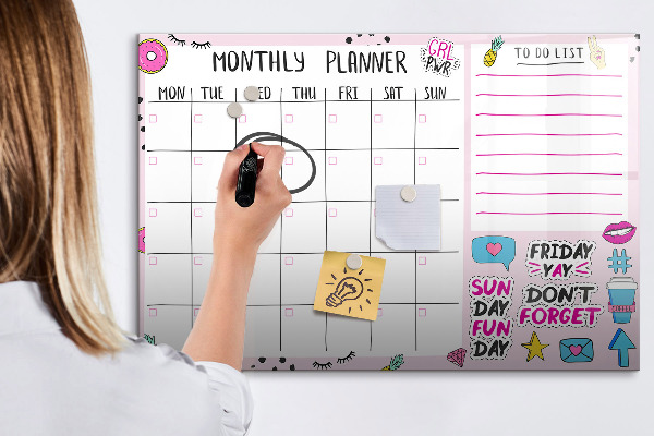 Dry erase board magnetic Monthly planner with space for photos