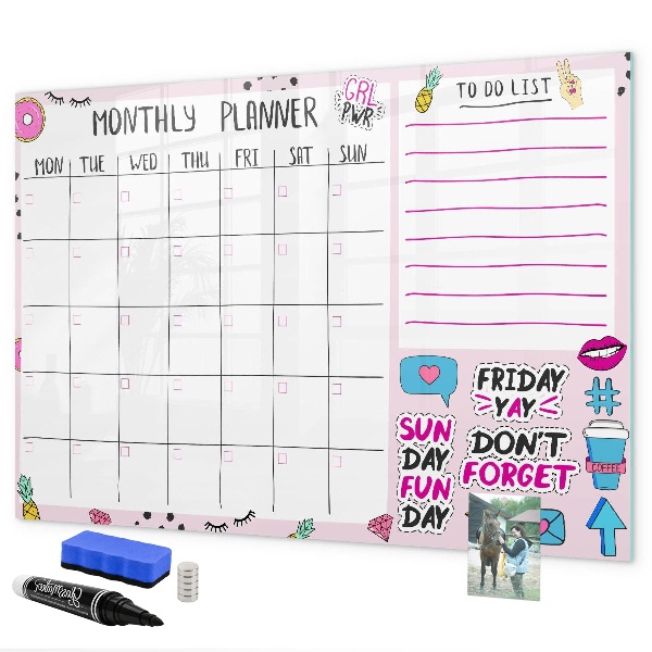 Dry erase board magnetic Monthly planner with space for photos