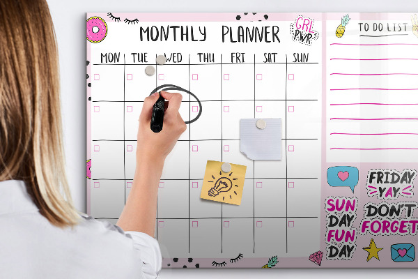 Dry erase board magnetic Monthly planner with space for photos