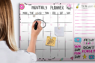 Dry erase board magnetic Monthly planner with space for photos