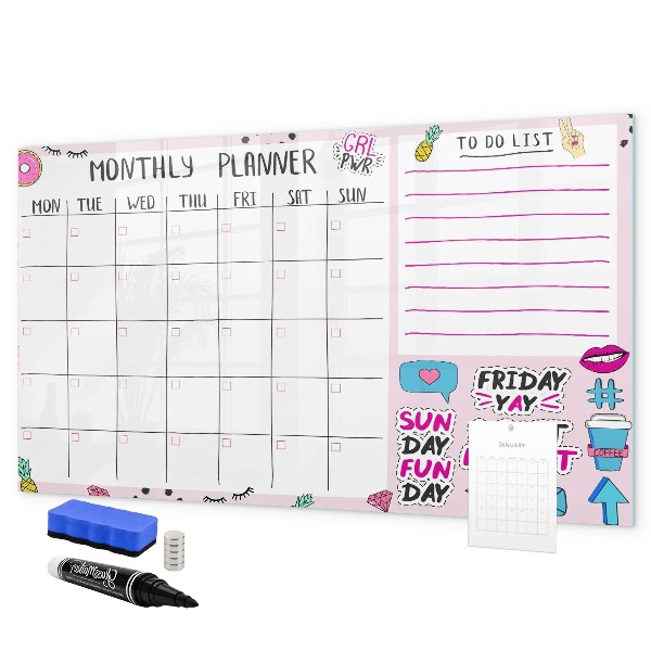Dry erase board magnetic Monthly planner with space for photos