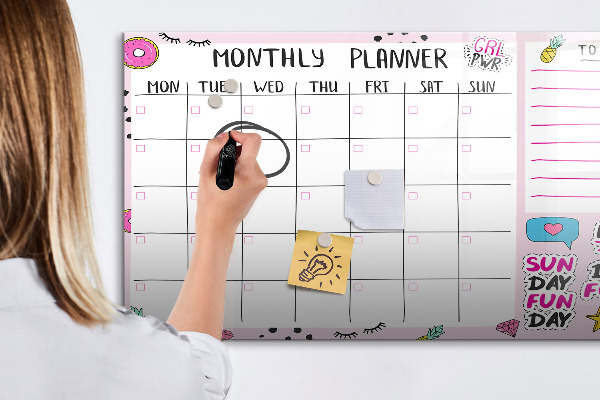 Dry erase board magnetic Monthly planner with space for photos
