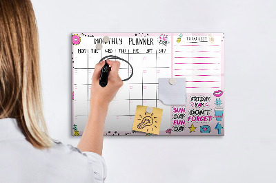 Dry erase board magnetic Monthly planner with space for photos