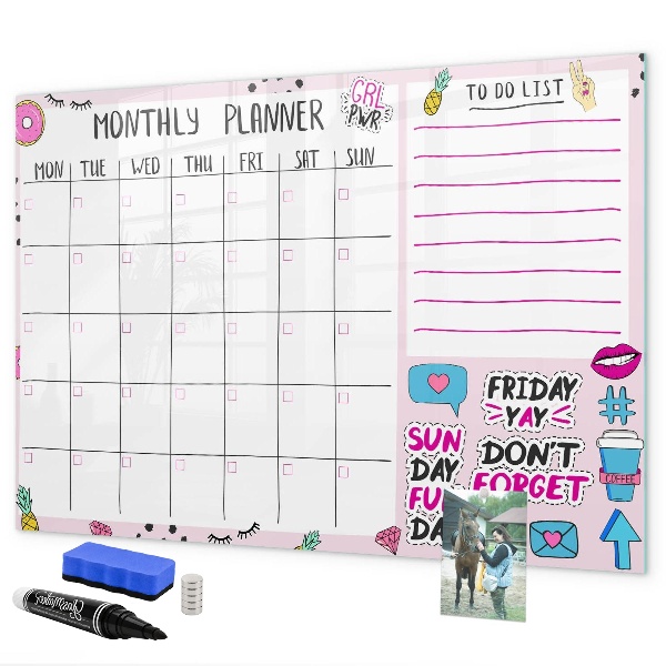 Dry erase board magnetic Monthly planner with space for photos